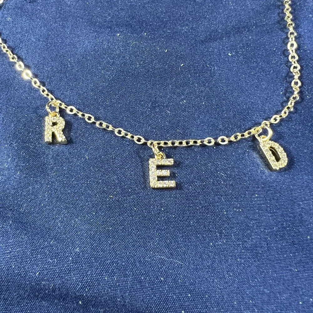 Gold-Tone Chain Necklace With "R E D" Letter Charms & Heart Detail - Picture 2 of 3